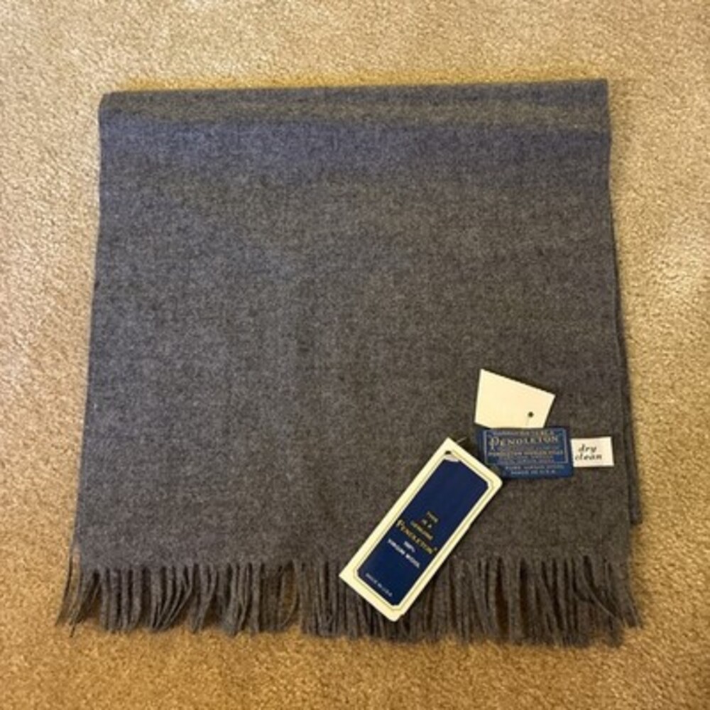 Vintage Pendleton Scarf 100% Virgin Wool Gray Made in USA Flaw NWT